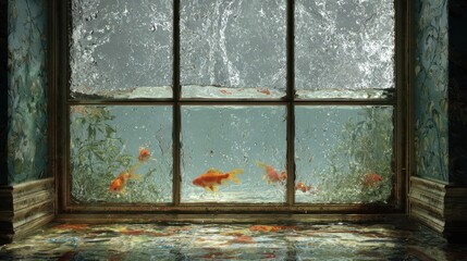 Surreal Underwater Room with Goldfish View