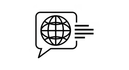 Ai generated image of globe in a speech bubble with speed lines, isolated on transparent background