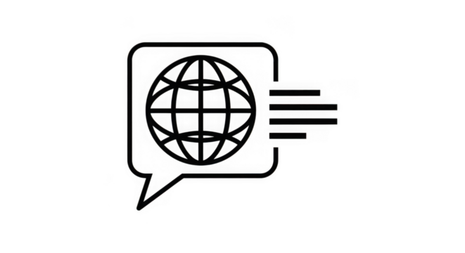 Ai generated image of globe in a speech bubble with speed lines, isolated on transparent background