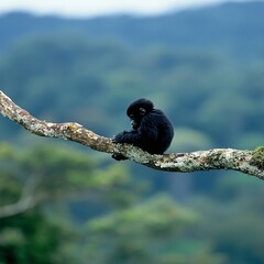 Obraz premium Young Gorilla Sitting on a Branch in Natural Forest Habitat
