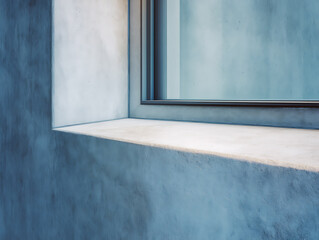 Window glass connected to the wall, modern construction, empty space