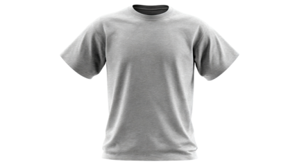 Isolated high-resolution gray t-shirt mockup on transparent background | realistic PNG template for apparel design, ecommerce product showcase, and print-on-demand merch cutouts