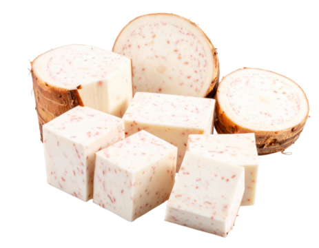 Fresh Sliced Taro Root Isolated on White Background