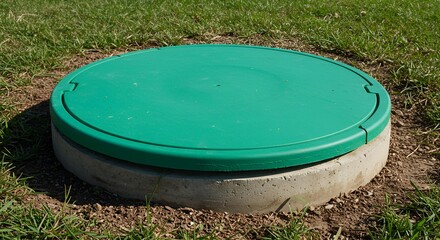 Fototapeta premium Septic Tank Lid Cover Outdoor Lawn