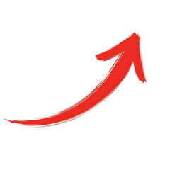 Red hand drawn arrow pointing upwards and to the right isolated on transparent background