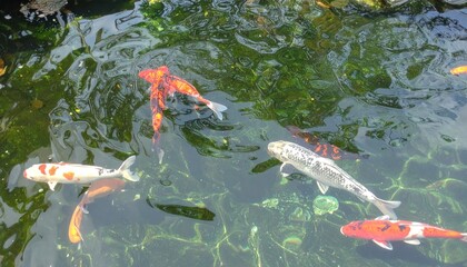 Colorful fish swimming in a pond