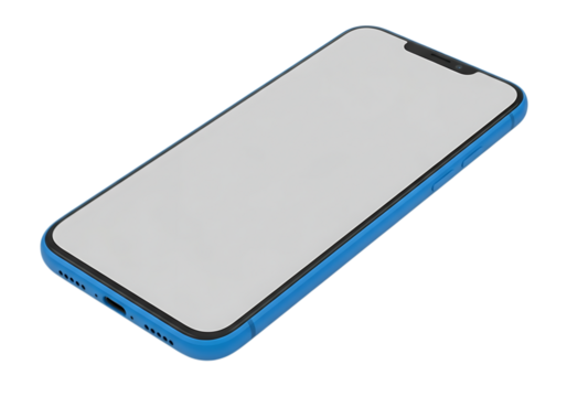 Modern smartphone with blank screen isolated on transparent background