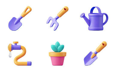 Charming 3D gardening tools and plant set for vibrant, creative projects