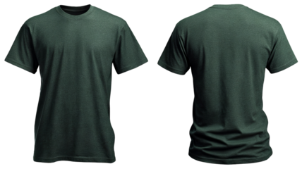 High-resolution plain dark green T-shirt mockup PNG with seamless transparent background ideal for apparel cutouts, print-on-demand previews, and e-commerce product displays