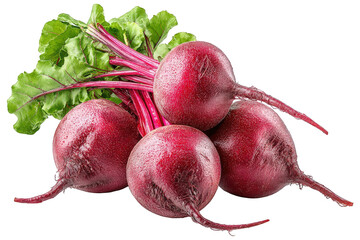 Fresh Red Beets with Green Beet Greens Isolated on Isolated Transparent Background