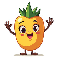 Cute cartoon pineapple character waving hello with a happy expression
