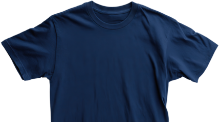 High-resolution navy blue T-shirt template PNG on transparent background, realistic full front mockup for apparel design, print-on-demand merch, e-commerce display