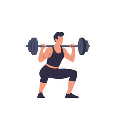 Vector illustration of a man doing squats with a barbell