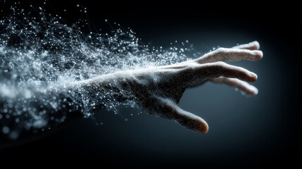 Fototapeta premium A human hand with fingers slightly apart is prominently displayed against a dark background,