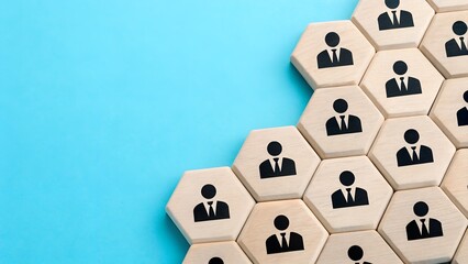 Team Cohesion Concept – Honeycomb Grid of Professional Icons on Blue Background, Organization, Collaboration, Abstract, Symbolic, Human Resources