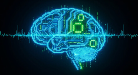 Futuristic Digital Brain Circuit Visualization