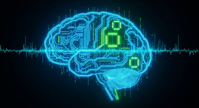 Futuristic Digital Brain Circuit Visualization