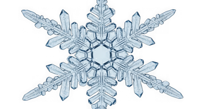 Ai generated image of closeup of a delicate snowflake isolated on transparent background