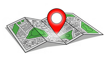 Ai generated image of map with red location pin isolated on transparent background