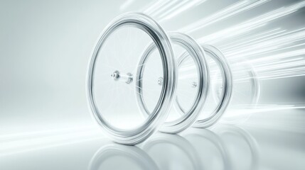 Abstract 3D wheels in white studio. Stock photo