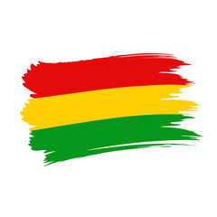 Bolivian flag represented by bold red yellow and green brush strokes on a white background