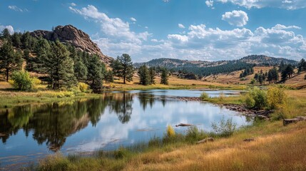 Fototapeta premium Scenic mountain and lake view at curt gowdy state park in wyoming usa