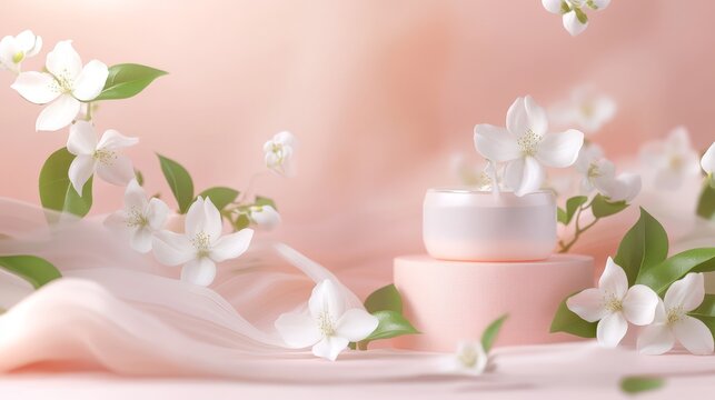 58.A cheerful Motherâ€™s Day sale banner adorned with jasmine flowers, with products prominently displayed against a soft pastel background, celebrating the occasion with fresh, floral touches.