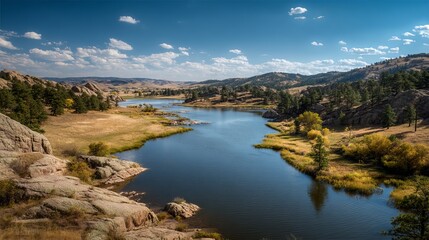 Scenic mountain and lake view at curt gowdy state park in wyoming usa