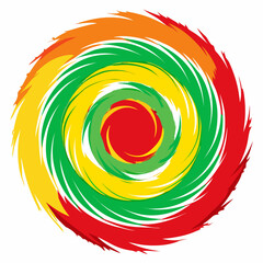 Vibrant abstract swirling vortex of red yellow green and orange brush strokes on white background