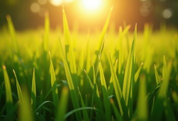 Fototapeta premium vibrant green grass patterns golden hour light nature textile aesthetic tranquility harmony outdoor serenity, texture, field, meadow, landscape, foliage