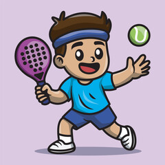 Cartoon Illustration of Boy Playing Padel Tennis
