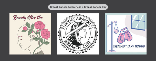 Empowering breast cancer awareness with messages of beauty after, support for research and cure, and fighting spirit through treatment as training