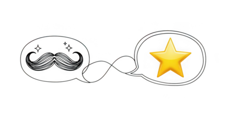 Ai generated image of mustache and star in speech bubbles isolated on transparent background