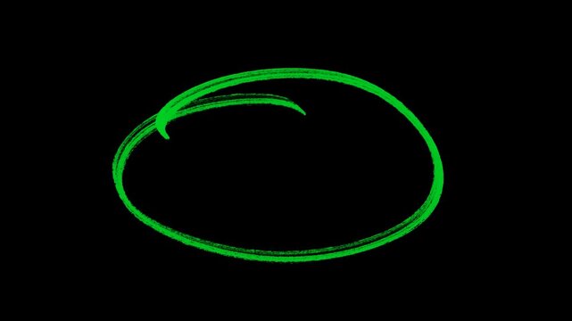 Hand-drawing oval frame green circle doodle grunge circle highlights animation, marker with transparent background. Circle Round highlight animation with alpha channel