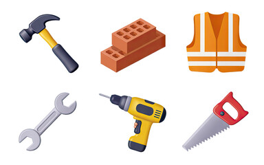 Essential construction tools and safety vest ready for your next building project