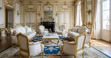 Opulent French Rococo Living Room Interior.