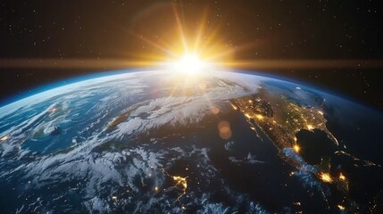 Fototapeta premium A time-lapse of Earth from space with a fading human silhouette, symbolizing a historic cosmic moment. 