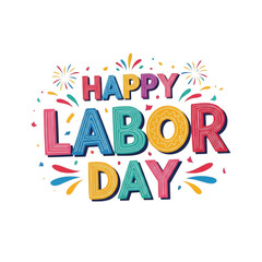 Happy labor day celebration with fireworks isolated on transparent background