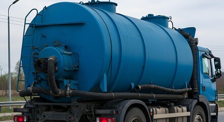 Naklejka premium Blue Septic Tank Truck on Road