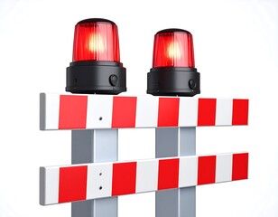 Roadblock safety barrier with glowing red warning lights indicating a potential hazard