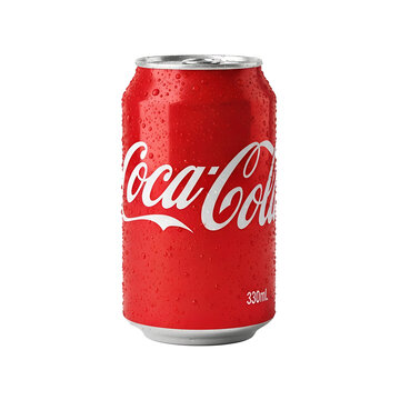 coca cola soda can with water droplets isolated on white background

