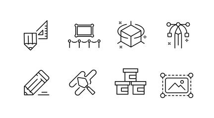 Creative design line icons set – linear, outline, graphic and digital art symbols