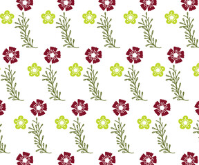 Floral Motif Design: A repeating floral pattern, showcasing delicate flower blossoms alongside slender, leafy branches in a vibrant, artistic display.