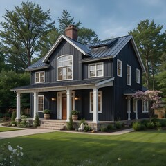 Obraz premium Country Farmhouse Exterior with Warm Lighting