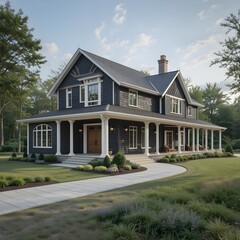 Country Farmhouse Exterior with Warm Lighting