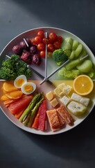 Colorful healthy plate of fruits and vegetables