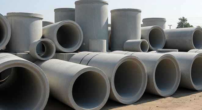 Concrete Drainage Pipes in a Construction Site