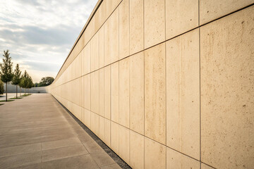 Obraz premium Modern concrete wall with pathway and trees architecture