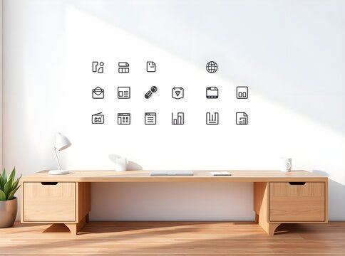 Modern Flat Design Icons Set on Minimal Desk
