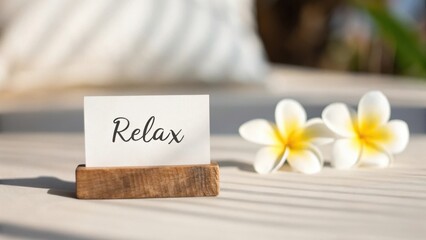 Relaxation message with tropical flowers isolated on white background